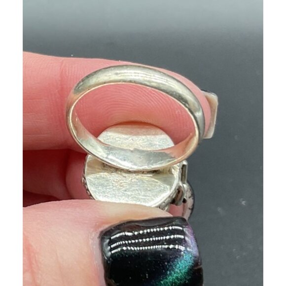 Vintage Sterling Silver 925 Locket Ring Size 7.5 Oval Design & Clear Gem Center - Picture 3 of 4